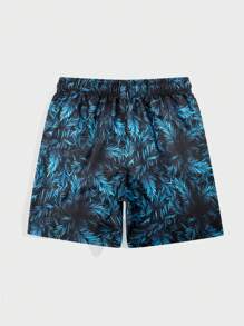 Manfinity Hombres Shorts de natación con estampado tropical de cintura con cordón - Multicolor - Ver 2