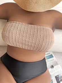 Top bikini bandeau de espalda abierta con cordón - Caqui - Ver 4