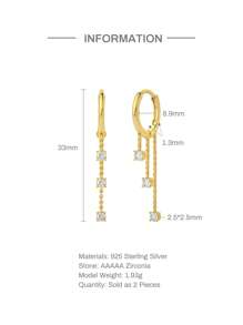 方晶鋯石裝飾銀耳墜適合女士新娘婚禮精細首飾類 - 金黃色 - 查看 3