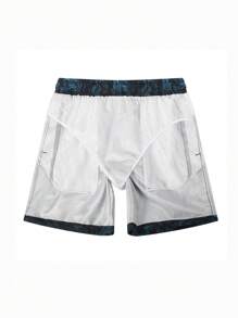 Manfinity Hombres Shorts de natación con estampado tropical de cintura con cordón - Multicolor - Ver 3