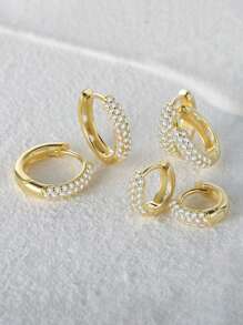 方晶鋯石裝飾銀圓耳環適合女士新娘婚禮精細首飾類 - 金色 - 查看 2