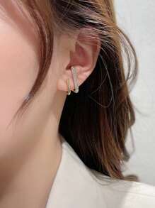CVNANA Pendientes de tachuela geométricos con diamante de imitación - Amarillo Oro - Ver 1