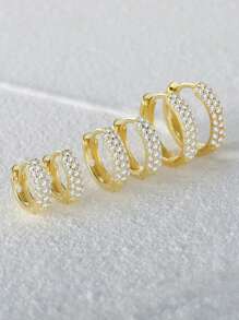 方晶鋯石裝飾銀圓耳環適合女士新娘婚禮精細首飾類 - 金色 - 查看 4