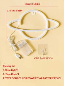 1pc Led Planet Shaped Neon Light With Hook, USB And Battery Powered Saturn Shaped Design Neon Sign Light, Suitable For Table,Bedroom,Wall, Party,Student Dormitories,Game Room,Wedding Decoration, Birthday Gifts For Friends - Pink - View 6