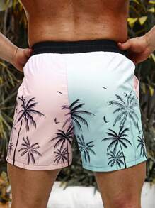 Surfspeed Men Palm Tree Print Drawstring Waist Swim Trunks,Hawaiian - Multicolor - View 2