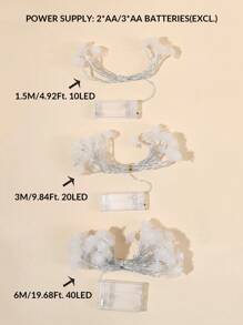 1 件 1.5/3/6 米家居装饰可爱塑料玫瑰花仙女灯串，电池供电，室内装饰玫瑰花灯串，家居装饰，房间装饰，墙壁装饰花灯，适用于婚礼装饰，情人节装饰灯