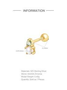 1 件方晶锆石和人造珍珠装饰耳钉 适合女士新娘婚礼精美珠宝 - 金色 - 查看 3