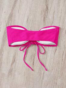 Drawstring Bandeau Bikini Top - Hot Pink - View 2
