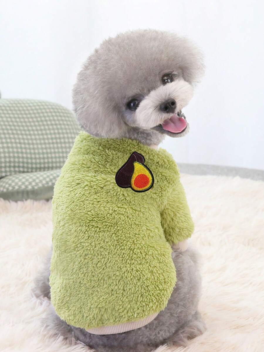 Áo nỉ sang trọng in hình trái bơ cho thú cưng, áo len lông cừu dành cho chó con - màu xanh lá - Xem 1