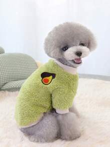 Áo nỉ sang trọng in hình trái bơ cho thú cưng, áo len lông cừu dành cho chó con - màu xanh lá - Xem 5