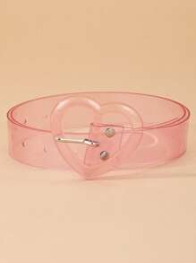 Heart Buckle Clear Belt & Hole Punch Tool - Pink - View 1