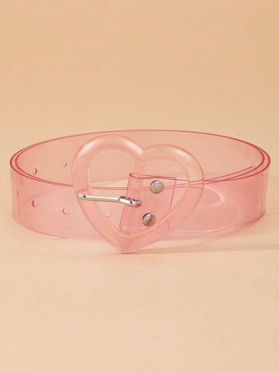 Heart Buckle Clear Belt & Hole Punch Tool - Pink - View 1