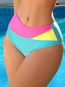 Color Block High Waisted Bikini Bottom Bathing Suit Bottoms