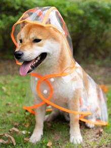 1pc Clear Hooded Pet Raincoat - Orange - View 2