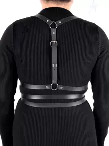 1pc Women Circle & Buckle Decor Plus Size Harness Belt - Black - View 5