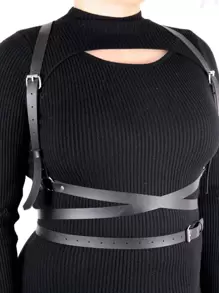 1pc Women Circle & Buckle Decor Plus Size Harness Belt - Black - View 6