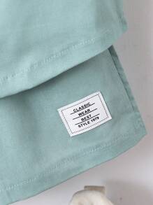 SHEIN Young Boy Mint Green Letter Print Casual Cool Collared Short Sleeve 2pcs/Set For Summer,Holiday,Summer,Travel, School, Campus, College