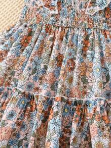 SHEIN Toddler Girls Floral Print Ruffle Trim Shirred Dress - Multicolor - View 5