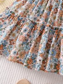 SHEIN Toddler Girls Floral Print Ruffle Trim Shirred Dress - Multicolor - View 6