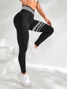 Yoga Futuristic Quần Leggings Thể thao Nữ Khối Màu - màu đen - Xem 4