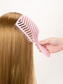 1 件洗发按摩发刷和 1 件镂空发梳，返校、旅行度假必备品，女士发饰 - 粉色 - 查看 4