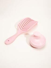 1 件洗发按摩发刷和 1 件镂空发梳，返校、旅行度假必备品，女士发饰 - 粉色 - 查看 5
