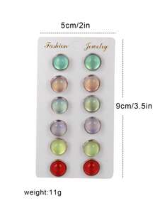 6對/套時尚漸層裝飾耳釘適合女士日常裝飾 - 彩色 - 查看 4