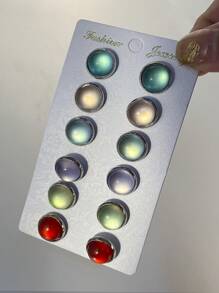 6對/套時尚漸層裝飾耳釘適合女士日常裝飾 - 彩色 - 查看 5