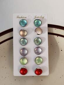 6對/套時尚漸層裝飾耳釘適合女士日常裝飾 - 彩色 - 查看 6