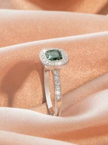 方晶鋯石裝飾戒指 - 銀色 - 查看 3