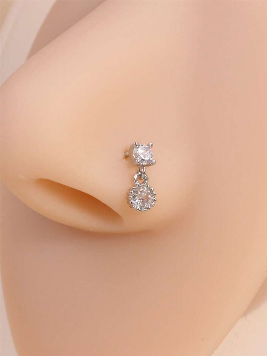 1入組銅前衛方晶鋯石吊墜鼻環適合女士日常裝飾適合女士和女孩 - 銀色 - 查看 1