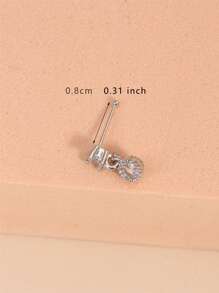 1入組銅前衛方晶鋯石吊墜鼻環適合女士日常裝飾適合女士和女孩 - 銀色 - 查看 3