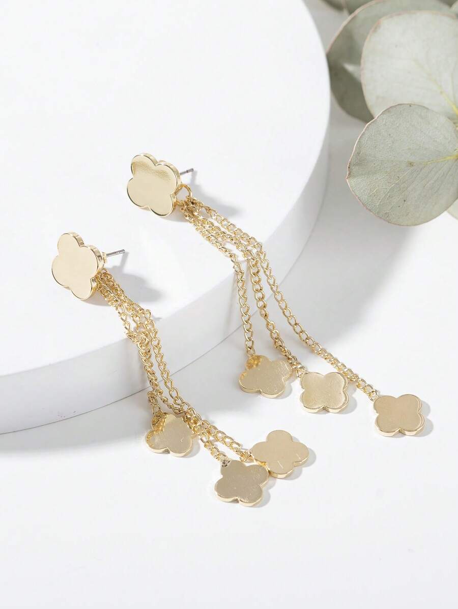 1對時尚花朵裝飾耳墜適合女士日常裝飾 - 金黃色 - 查看 1