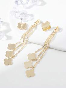 1對時尚花朵裝飾耳墜適合女士日常裝飾 - 金黃色 - 查看 2