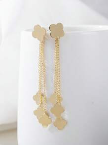 1對時尚花朵裝飾耳墜適合女士日常裝飾 - 金黃色 - 查看 3