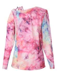 紮染交叉不對稱領T恤 - 粉色 - 查看 2