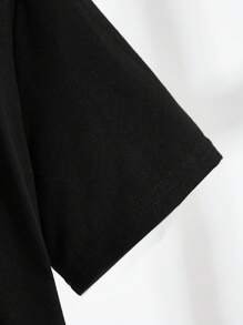 SHEIN Tween Tricou tricotat cu mânecă scurtă, cu decolteu circular, cu imprimeu cu litere, lejer - Negru - Vizualizare 4