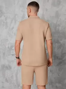 RueChic 男士素色前紐扣襯衫和短褲