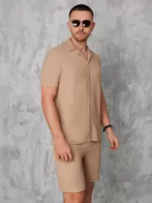 RueChic 男士素色前紐扣襯衫和短褲