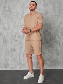 RueChic 男士素色前紐扣襯衫和短褲
