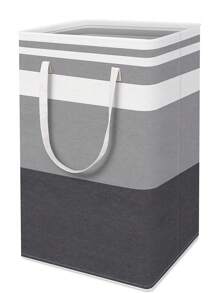 1pc Stripe Pattern Large Grey Laundry Basket, Polyester Water Proof Laundry Hamper For Home - Grey - View 1