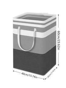 1pc Stripe Pattern Large Grey Laundry Basket, Polyester Water Proof Laundry Hamper For Home - Grey - View 2