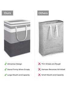 1pc Stripe Pattern Large Grey Laundry Basket, Polyester Water Proof Laundry Hamper For Home - Grey - View 3