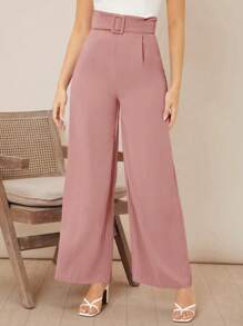Firerie Solid Belted Wide Leg Trousers - Dusty Pink - View 3
