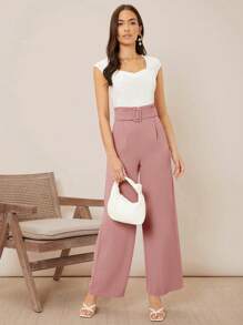 Firerie Solid Belted Wide Leg Trousers - Dusty Pink - View 4