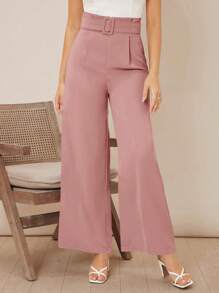 Firerie Solid Belted Wide Leg Trousers - Dusty Pink - View 5