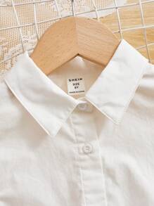 SHEIN 女孩印花荷葉邊下擺打結襯衫 - 白色 - 查看 3