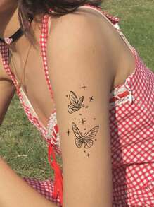 1sheet Butterfly Pattern Tattoo Sticker - Black - View 6