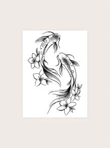 1 miếng dán hình xăm tạm thời hình cá Koi, giữ được 3-5 ngày. - màu đen - Xem 2