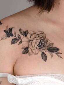 1張花朵圖案紋身貼紙 - 黑色 - 查看 1